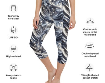 Leggings capri de yoga para mujer con textura plateada