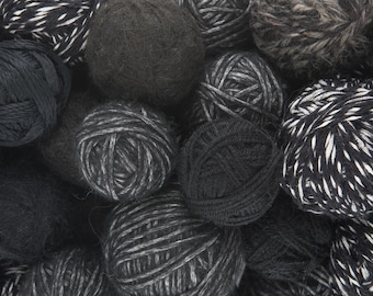 Black Yarn Scrap Balls – Mixed Textures Crafting Yarn Bundle 400g