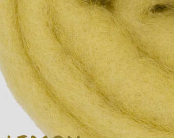 100% Wool for Needle felting, New Zealand Carded wool LEMON YELLOW 40g/1.41oz for Wet and Dry felting