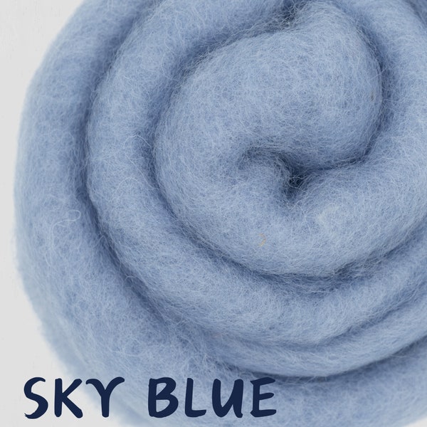 100% Wool for Needle felting, New Zealand Carded wool SKY BLUE 40g/1.41oz for Wet and Dry felting