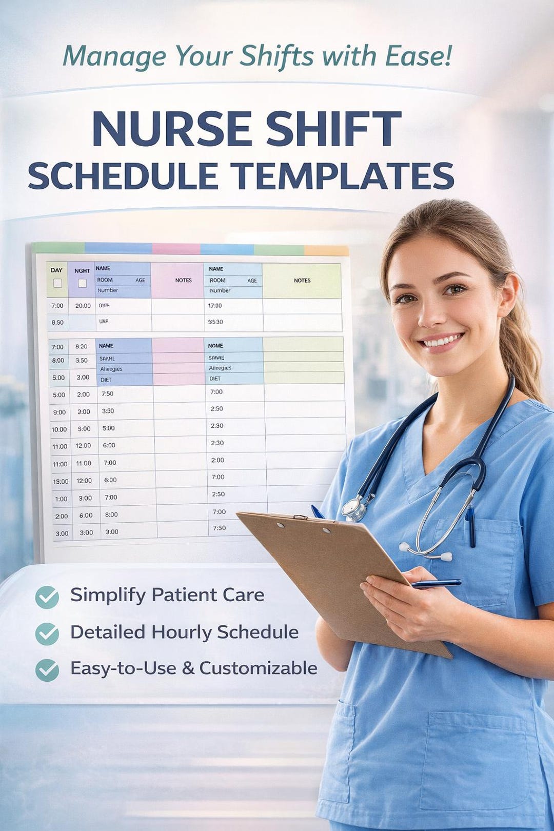 Nurse Shift Planner Printable Medication Editable Nursing Tracker Day ...