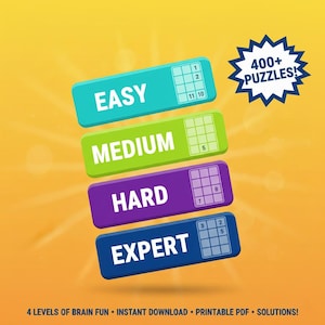 Sudoku Puzzle Book: Easy to Expert Levels, Brain Training (Digital Download PDF)