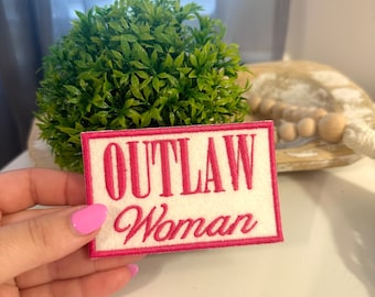 Outlaw Woman Embroidered Iron-On Or Sew On Patch | Western Theme Iron On Patch | Trucker Hat Patch | Iron On Patches | Hat Bar Patch