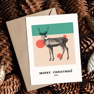 Hand Made Christmas Cards, Christmas Reindeer, Christmas Gift, Handcrafted cards, Modern Artist Design, Minimalist, Greeting Cards
