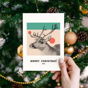 Hand Made Christmas Cards, Christmas Reindeer, Christmas Gift, Handcrafted cards, Modern Artist Design, Minimalist, Greeting Cards