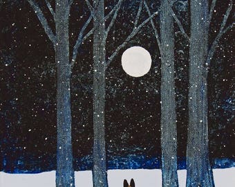 Belgian Malinois Dog Snow Forest art print by Todd Young WINTER MOON