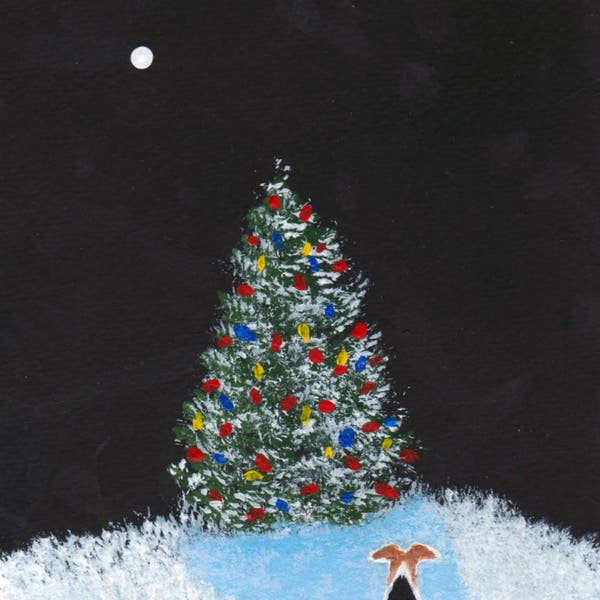 O Christmas Tree Wire Fox Terrier dog Folk Art print by Todd Young