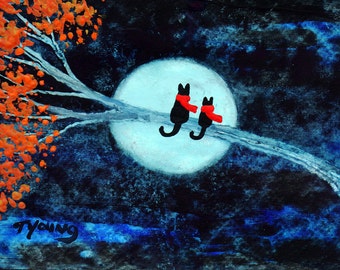 Black Cat  Kitten folk art print by Todd Young Autumn Moon