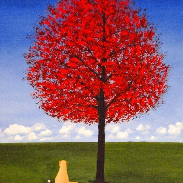 The Outfield Yellow Lab Golden Retriever dog print by Todd Young