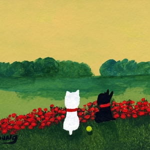 Black Scottie Scottish Terrier White Westie West Highland Dog art PRINT of Todd Young FRENCH POPPIES