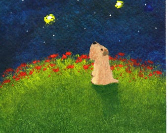 Impression d'art Todd Young, grand chien de terrier des blés à pelage doux, LARGE 6 x 20 cm, peinture MOONGAZER