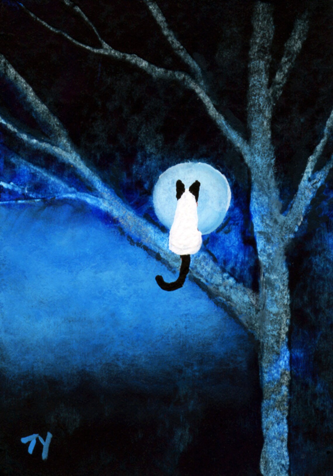 Siamese Cat Moon Tree ACEO MINI Art PRINT of Todd Young Painting Etsy