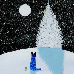 Blue Heeler Australian Cattle Dog LARGE Folk Art Print Todd Young painting FALLING SNOW