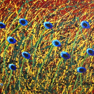 Blue poppy outsider Large Art PRINT of Todd Young painting Blue Poppies