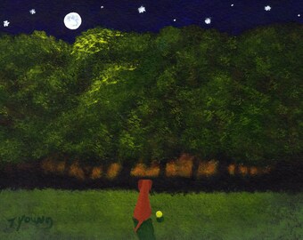 Hungarian Vizsla Dog Outsider Folk Art PRINT Todd Young MOON FOREST