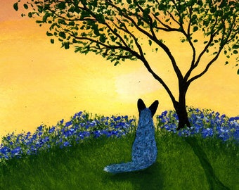 Australian Cattle Dog LARGE folk art print by Todd Young Texas Bluebonnets