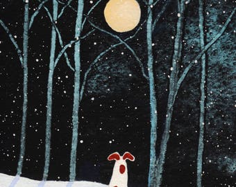 Jack Russell Terrier dog folk art PRINT of Todd Young painting SILENT NIGHT