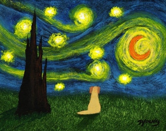 Yellow Lab dog LARGE Art PRINT of Todd Young painting Under A Starry Sky