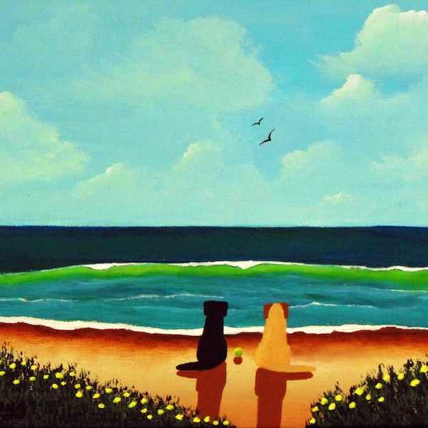 Black and Yellow Lab on Beach Etsy