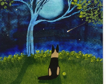 German Shepherd Dog art PRINT of Todd Young painting Spring Night