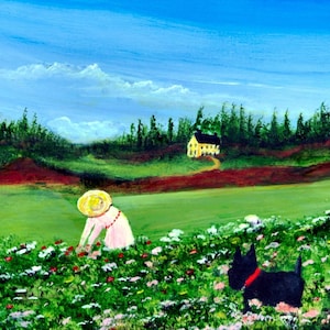 Scottie Garden Scottish Terrier dog folk art print by Todd Young
