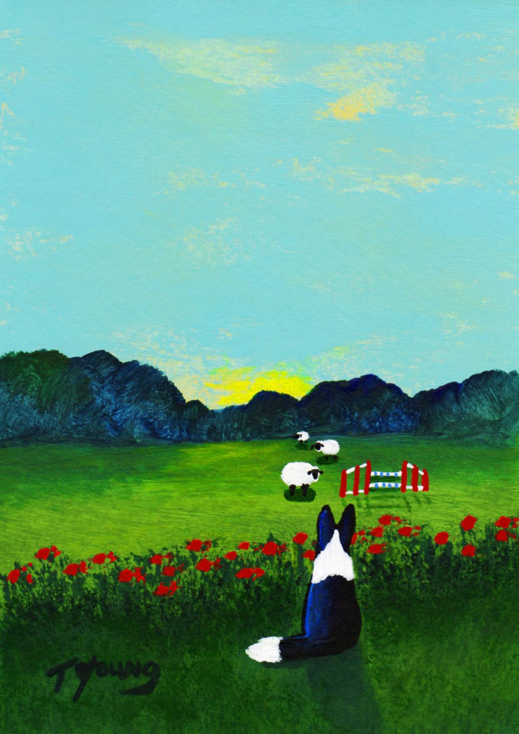 Border Collie Dog Folk Art Print of Todd Young Painting AGILITY