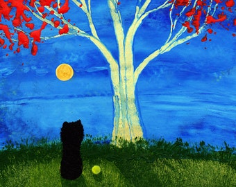 Schipperke Dog Outsider Folk Art Print by Todd Young AUTUMN NIGHT