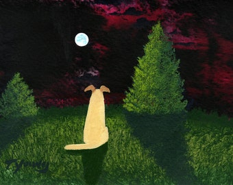 Yellow Lab Dog folk art PRINT of Todd Young painting TWILIGHT