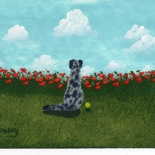 Catahoula Leopard Dog art Print Todd Young painting Red Poppies