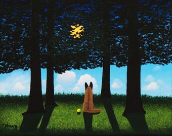 Belgian Malinois Dog LARGE Folk art print by Todd Young SUMMER MOON