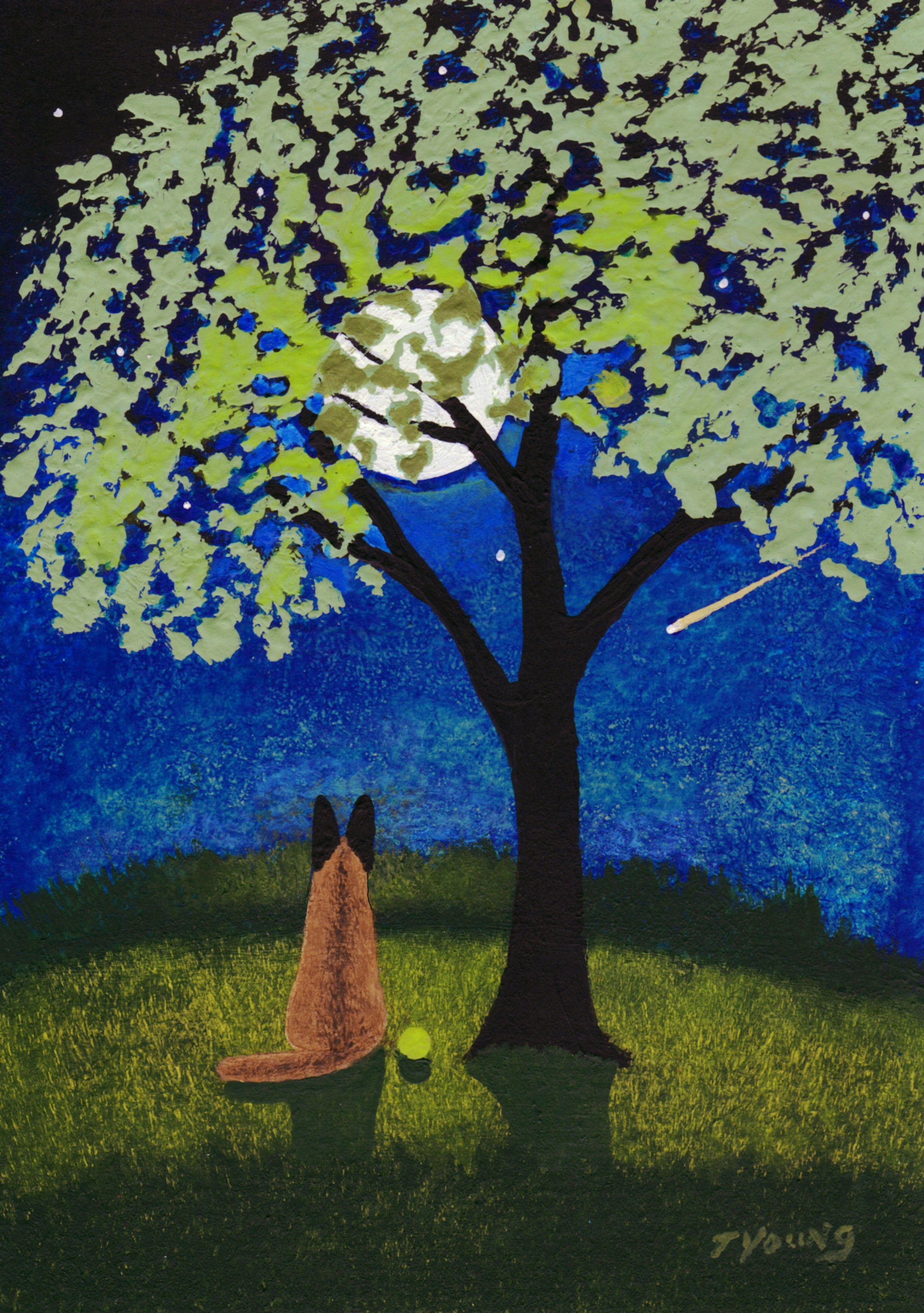 Belgian Malinois Shepherd Dog Large Art Print by Todd Young SPRING FULL MOON