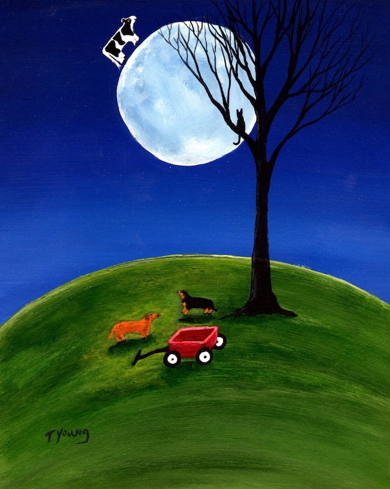 Dachshund Dog Art Print Todd Young Painting DACHSHUND BLUE MOON - Etsy
