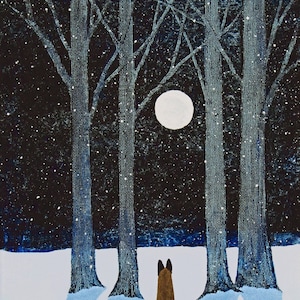 Belgian Malinois Dog Snow Forest LARGE Art print by Todd Young WINTER MOON
