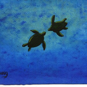 Sea Turtle ocean folk art print by Todd Young Floating