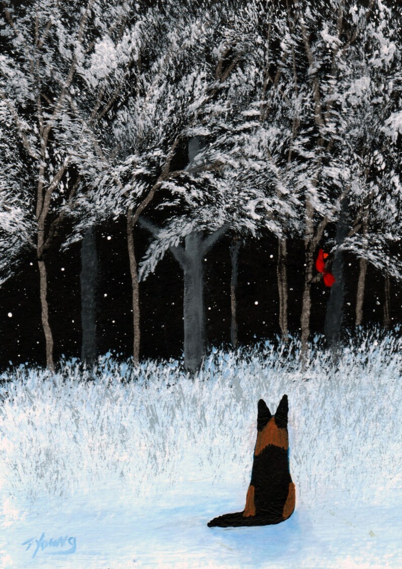 German Shepherd Dog WINTER CARDINAL limited edition reproduction art print of Todd Young painting image 1