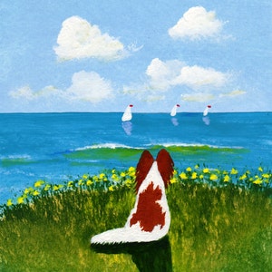 Brown Papillon Dog art PRINT Todd Young painting SEA BREEZE