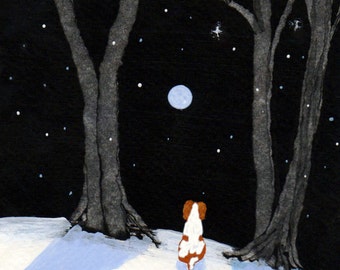 Springer Brittany Spaniel Dog folk Art PRINT of Todd Young painting FALLING SNOW