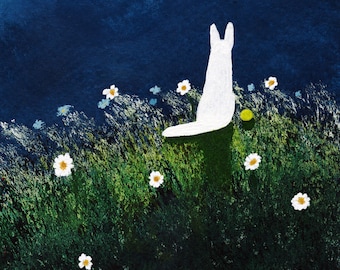 White German Shepherd Dog Large folk art PRINT of Todd Young painting NIGHT WIND