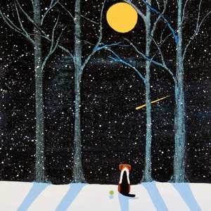 Beagle folk LARGE Art Print of Todd Young painting FALLING SNOW