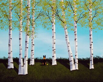 German Shepherd Dog LARGE art Print of Todd Young painting BIRCH FOREST