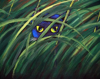 Black Cat folk art PRINT of Todd Young painting HIDING