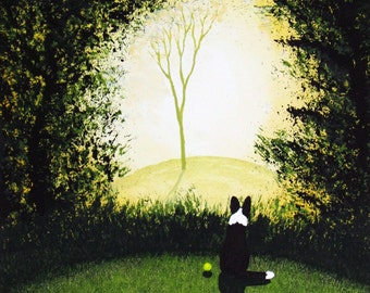 Border Collie Dog Folk Art LARGE PRINT Todd Young painting Forest Light