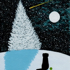 Black Lab Dog Folk Art PRINT Todd Young painting FALLING SNOW