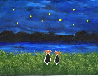 Wire Fox Terrier Dog UNDER THE STARS reproduction art print by Todd Young