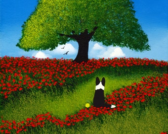 Border Collie Dog folk Art PRINT Todd Young painting OAK TREE