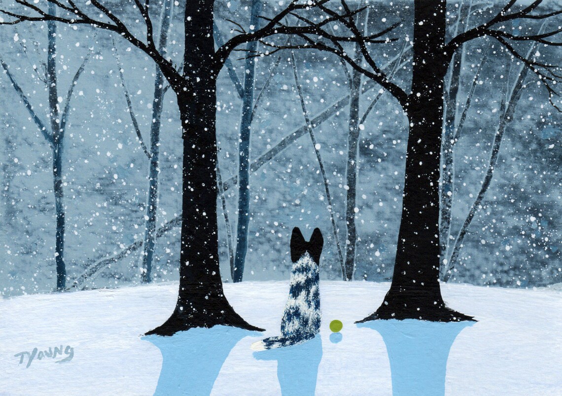 Black White Australian Cattle Dog Folk Art Print by Todd Young Etsy