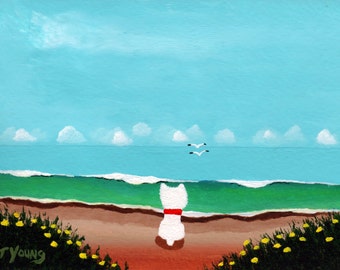 Westie Terrier Dog Folk Art PRINT Todd Young painting At The Beach