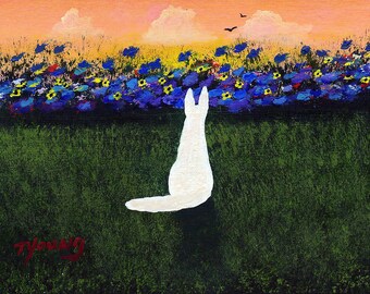 White German Shepherd Dog art PRINT Summer Garden of Todd Young painting