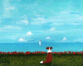 Sheltie Collie Dog LARGE Art Print Todd Young painting OCEAN SKY