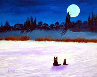 German Shepherd Dog WINTER MOON limited edition reproduction art print of Todd Young painting